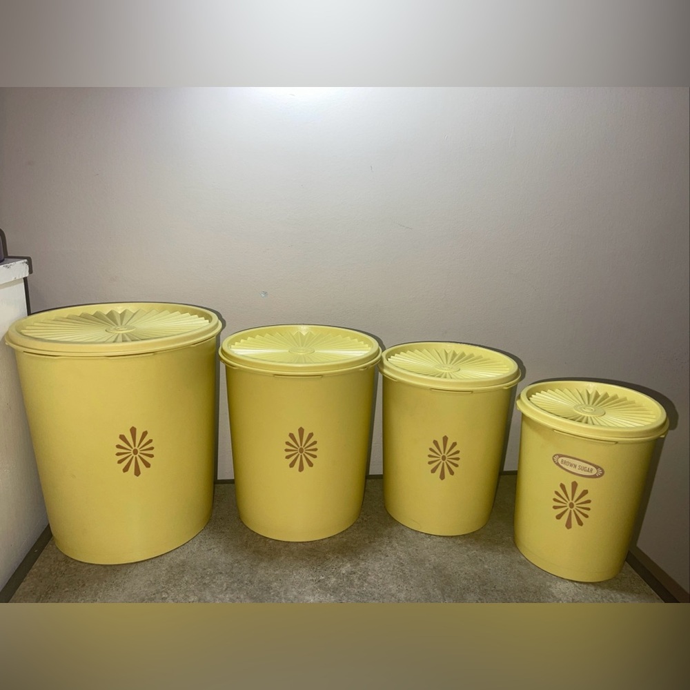 Vintage Tupperware Canister Set Gold Yellow Set of 4 with Lids 805 807 809 811
